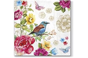 PAW 20 Paper Lunch Napkins BIRD OF PARADISE - Serviettes Pink Flowers Butterfly 3ply