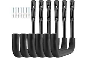 pipabiba Lot de 6 crochets de rangement robustes de 25 cm pour garage avec, cintres d'intérieur et d'extérieur et organisateur pour échelles, chaises, outils de jardin, vélos (23 cm x 25 cm)