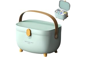 Accmuzzy Medicine Storage Box, First Aid Kit With Portable Handle, 2-Layer Multi Grid Lockable Organizer for Home, Office, School, Emergencies (Green)