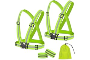 BNGXR Bretelle Catarifrangenti, 2Pcs Gilet Catarifrangente + 2 Nastri Riflettenti, Multiuso ad Alta visibilità Gilet Regolabile, per Tutti Sportive All'Aperto per Notturna