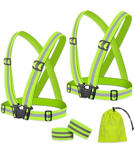 Set Catarifrangenti Per Sicurezza 14 Pezzi - Bretelle Regolabili E Fasce Bracciali Riflettenti Fluorescenti Per Ciclismo, Corsa Ed Escursionismo, Verde Fluorescente