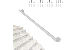 JUNVSTOR Main courante blanche pour escaliers intérieurs, rampe d'escalier carrée en métal, garde-corps mural avec supports, tige de support de sécurité en fer galvanisé, main courante d'escalier antidérapante