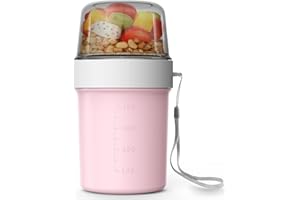 Abree Gobelet à céréales To go - 560 ml + 310 ml - Tasse à céréales pratique, tasse à yaourt, boîte à repas pour congélateurs, micro-ondes et lave-vaisselle (rose)