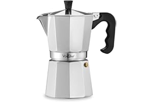 VonShef Stovetop Coffee Maker, 6 Cup Aluminium Italian Espresso Maker, 300ml Gas & Electric Stove Top Moka Pot with Replacement Gasket & Filter
