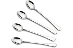 HAADI Latte Spoons Set of 4 Long Handle Iced Teaspoons Stainless Steel Cocktail Stirring Spoons for Coffee, Espresso, Hot Drinks, Chocolate, Dessert & Ice Cream