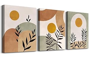 hyidecorart Tableau Boho Chic, Tableau Vert Sauge Decoration Murale Salon La lumière du Soleil Laisse des Blocs Géométriques Abstraits Minimalisme Nordique Chambre Salle De Bain Cuisine Bureau