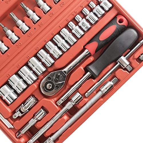 AUSERO Steckschlüsselsatz 1/4″ Zoll, 46-teilig Werkzeugkoffer Ratschenschlüssel Sechskant Steckschlüsseleinsatz - 4