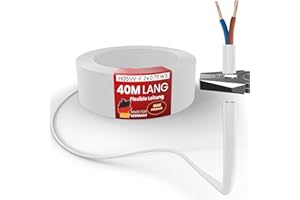 MAS Premium Plastic Hose Cable from 5 m to 100 m H05VV-F 5 to 100 m 2 x 0.75; 2 x 1; 2 x 1.5 or 2 x 2.5 White Flexible Cable Device Cable (H05VV-F 2 x 0.75 WS, 40 m)