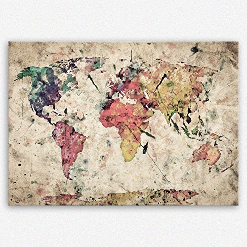 !!! SENSATIONSPREIS !!! ge-Bildet® Bild auf Leinwand MIT SOMMER RABATT fast kostenlos "Weltkarte Retro in Vintage Deko" Abstrakt - 30x20 cm einteilig - direkt vom Hersteller aus Deutschland - Made in Germany 2202 B