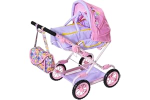 Zapf Creation 828649 BABY born Deluxe Pram Puppenwagen mit verstellbarer Griffhöhe und Wickeltasche, Puppenzubehör für Puppen fast jeder Größe