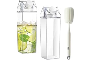 YUNXCNA 2 Pièces Bouteille D'eau Claire, 1000 ml, Réutilisable, Lait Carrée, Bouteille de Jus de Fruits, Grande Capacité, pour Pique Niques, Camping