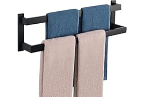 SAYAYO Toalleros de Baño Toallero Negro Doble Barra de Toalla Pared Accesorios Baño Negro Acero Inoxidable Colgador Trapos Cocina para Baño y Cocina 58CM, EGOY002-B