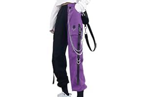 XKBHYD Womens Cargo Pants Y2K Casual Street Style Loose Fit Pants Gothic Rock Pants with Chain
