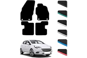 GCM - Car Floor Mats for Vauxhall Corsa E 2014-2020 Full Coverage Floor Protection - Anti Slip & Fit Car Mat with Clips Easy to Clean Car Carpet for All-Weather- Black Edging, Carpet