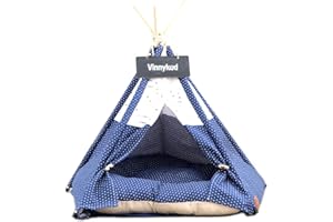 Sunnykud Tipi Zelt für Haustiere Hundezelt Katzenzelt Haustierzelte Häuser mit Kissen Abnehmbar und Waschbar Haustierbett Wegklappen Haustier Zelt Möbel Hundebett Katzenbett 60x60x70cm