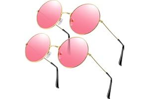 FRIENDA 2 Stück Brille Rosa Runde Hippie Brille Retro Hippie Brille Hippie Kostüm Brille Herren Damen Brille