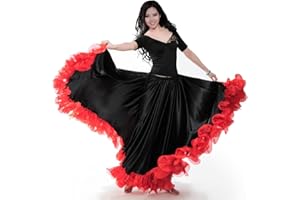 ROYAL SMEELA Jupe Flamenco Danse du Ventre Femme ATS Tribal 25 Verges Orientale Volants de Dentelle Costume de Danse Noir Rouge
