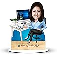 Foto Factory Gifts® Personalized Caricature Gifts for Workaholic office Employee Female (wooden_8 inch x 5 inch) CA0243