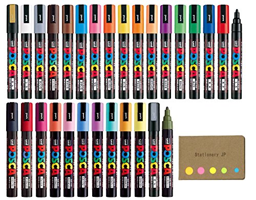 Uni Posca Paint Marker Pen PC-5M Medium Point 29 Color Ink, Sticky Notes Value Set