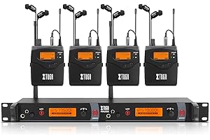 XTUGA Système de moniteur intra-auriculaire sans fil RW2080 - 4 packs - Design mono UHF - Système IEM double canal avec 40 fréquences - 90 m pour bande, scène ou studio - 572 MHz - 599 MHz