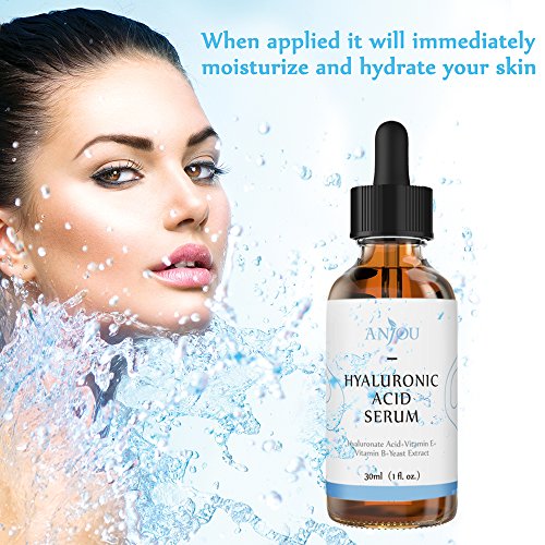 Anjou HYALURONSÄURE SERUM für Gesicht, Hals und Dekolleté – Glättendes und verjüngendes Anti-Aging Serum in klinischer Stärke – Das beste biodynamische Anti-Falten Serum mit Ginseng + Vitamin E, MSM und Jojoba-Öl, 30ml - 2