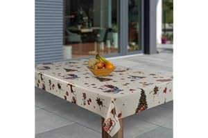 ‎LARO laro Wachstuch-Tischdecke Abwaschbar Garten-Tischdecke Wachstischdecke PVC Plastik-Tischdecken Eckig Meterware Wasserabweisend Abwischbar, Muster:Weihnachten Schneemann Geschenke Baum, Größe:100x140