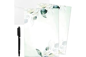 Tenare 20 Tarjetas en Blanco con Patrón Set de Postales con 20 Sobres Blancos y 1 Marcador Tarjeta de Hojas de Eucalipto Tarjetas de Invitación Elegantes para Boda Cumpleaños Felicitaciones Fiesta
