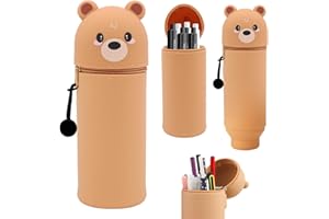 Ambolio 2-in-1 Schulmäppchen & Federmäppchen, weicher Silikon Stifthalter, Tier & Cartoon Motive, Kawaii Tragen