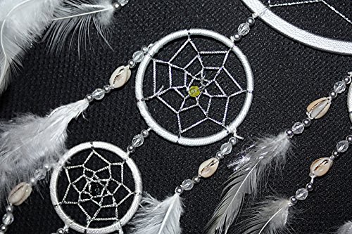 Indianer Muschel Traumfänger WEISS Dreamcatcher TON in TON Zwirn WHITE mit Kaurimuscheln 16,5/45 cm. - 3