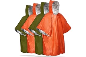 FosPower Emergency Rain Poncho [4 Pack] [Retains 90% Body Heat] Reusable Weather Resistant Raincoat for Men, Women, Adults, Camping, Hiking, Emergency Supplies & Survival Kits