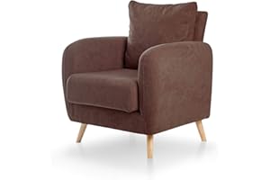 SUENOSZZZ-ESPECIALISTAS DEL DESCANSO SuenosZzz- Sillon CIES butacas para Dormitorio Nórdica. Sillón tapizado Acualine Antimanchas, Color marrón Rio 22. Nordica Individual de una Plaza, COJIN Incorporado. Comedor o Dormitorio…