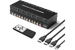 Nouiosa RCA zu HDMI, Dual RCA zu HDMI Adapter Konverter, unterstützt 740P/1080P (30HZ/60HZ) Kompatibel mit WII (4AV zu HDMI)