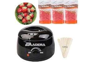 EA ARENA Wax Warmer Kit for Hair Removal With Bowl, 3 Bags Wax Beads, Applicator Sticks - Professional Waxing Machine for Full Body at Home (Strawberry Black Pot)