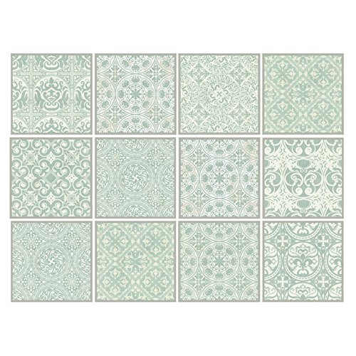 Dekorative Stickerfliesen mit tollen Motiven und Ornamenten für Wände und Fliesen | 12 teiliges Set | seidenmatt | 15x15cm | Shabby Chic Look - Vintage