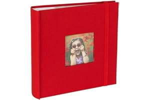 Kenro Red Linen Photo Album for 200 Photos 7x5 Inch / 13x18cm with Space for Photograph on Front Cover, Slip-In Pages, Modern Design Great for Family Photographs, Aztec Series - AZ103RD