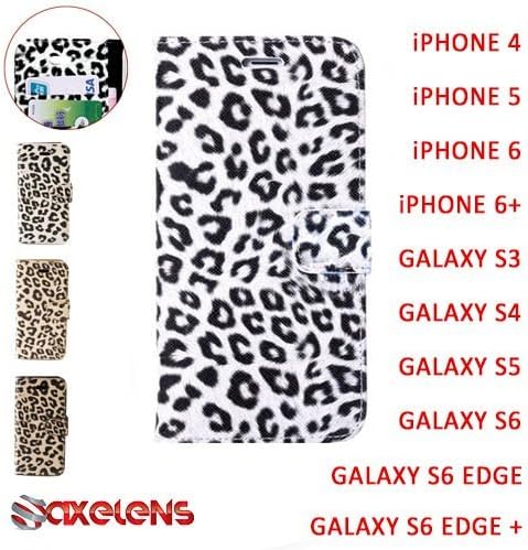 LEOPARD WALLET COVER CASE FOR IPHONE 6 and 6S - SMART FLIP - MAGNETIC CLOSURE - WHITE
