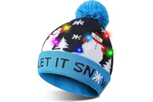 DANGZW Cappello con luci a LED, con 6 LED Colorati e Spessi di Natale, per Adulti, a Maglia, per Uomini, Donne, Ragazzi, Ragazze