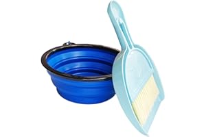 CHYGER Collapsible Dog Bowl with Broom and Dustpan Foldable Pet Feeding Bowls for Cats Dogs 1000ML Large 34oz Expandable Silicone Food and Water Travel Bowl Cup Dish with Carabiner (blue)