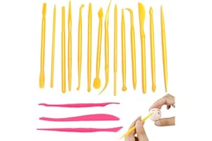 Ansodo 17 Pcs Pottery Clay Sculpting Tools, Plastic Clay Tools for Kids, Double-Ended Pottery Clay Sculpting Tools Polymer Clay Tools for Sculpture, Beginners & Kids,Art DIY(Yellow + Rose + Red)