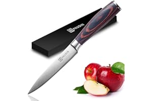 PAUDIN Utility Knife, Ultra Sharp Kitchen Knife 5 Inch, High Carbon German Stainless Steel Small Kitchen Knife with Wooden Handle, Small Knife Suitable for Home and Restaurant with Gift Box