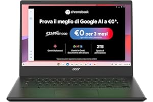 Acer Chromebook 314, Ram 4 GB DDR4, eMMC 128 GB, Display 14" FHD, CBOA314-1H-C4ZG, Notebook, PC Portatile, Processore Intel Celeron N4500, Scheda Grafica Intel UHD, ChromeOS, Nero, 15.6"