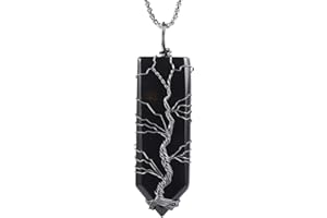 Nupuyai Tree of Life Healing Crystal Point Pendant Necklace for Women Men, Wire Wrap Amulet Stone Pendant Jewelry