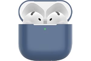 Nemteur Custodia per Airpods 4, Case Protettiva Sottile in Silicone per AirPods 4th 2024 (USB-C) Cover in Silicone Visibile con LED Frontale, Navy Blu