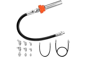 Jiaxitek Grease Gun Coupler, Quick Lock and Release Grease Gun Tip Adapter with 2 (30cm+50cm) Spring Hoses and 9 Grease Fittings, Compatible with All Grease Guns with 1/8" NPT Fittings