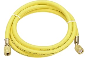 Recogwood Refrigerant Charge Hose with Ball Valve, 1/4" SAE Thread 800PSI A/C Refrigerant Charging Hose Fit for R22 R134 R600 R404 Coolant Adding Air Con Maintenance, Yellow 5.91Ft Length