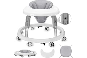 PIONCREY Baby Walker, Foldable Multi-Function Anti-Rollover Walker with Brake Design, 7 Level Height Adjustable, Baby Walkers for Boys 6 Months Suitable for All Terrains (Grey)
