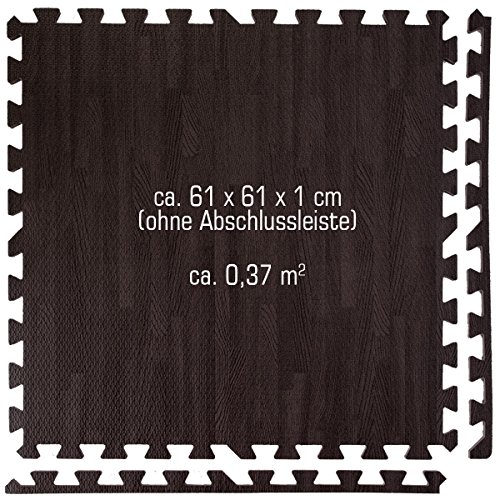 eyepower Puzzlematten-Set in Holz-Optik Laminat-Muster | 4 Bodenmatten 60x60cm mit 8 Abschlussleisten | beliebig erweiterbare Steckmatten | Spielmatte Trainingsmatte Fitness Yoga Judo Schutzmatte Unterlegmatte Bodenauflagen Deko Matte | Dunkelbraun - 6