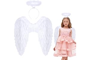 Lrxyfyw EngelsflüGel Weiß,40cm Engel KostüM Damen Mit Heiligenschein,Engel KostüM Damen,Engels FlüGel KostüM,FederflüGel Engel,EngelsflüGel Deko,KostüM Engel