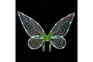 MOREASE Feenflügel Erwachsene Kinder, Elfen Feen Flügel LED Beleuchtung Schmetterlingsflügel Kostüm, Party Fee Engel Kinder Faschingskostüme Halloween Karneval Requisiten Cosplay für Mädchen Damen, Grün