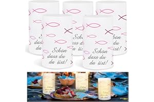 Zaloife 8 Stück Windlicht Fisch Deko, Tischdeko Kommunion, Lichthülle Kommunion, Schön DASS du da bist, Taufe Deko für Jungen Mädchen Konfirmation Kommunion Taufe Tischdeko